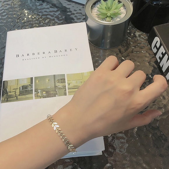 Leaf Chain with Pearl Bracelet, Freshwater Pearl Chain Bracelet, Leaf Fish Bone - Picture 2 of 6